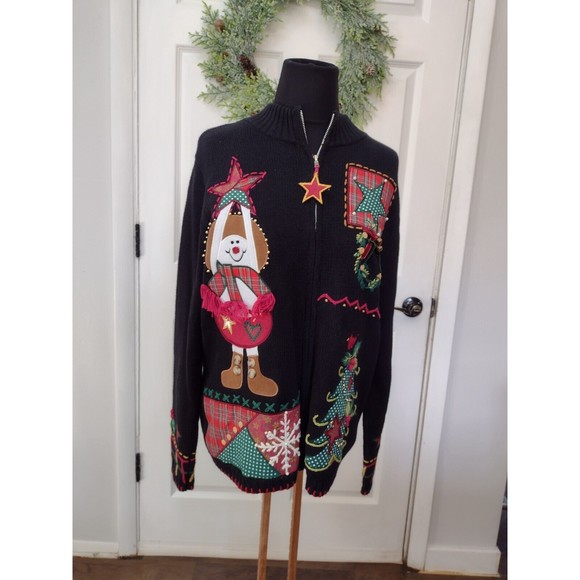 KIKIT Black Christmas Cardigan Sweater Large Embellished ZIP - Picture 6 of 9